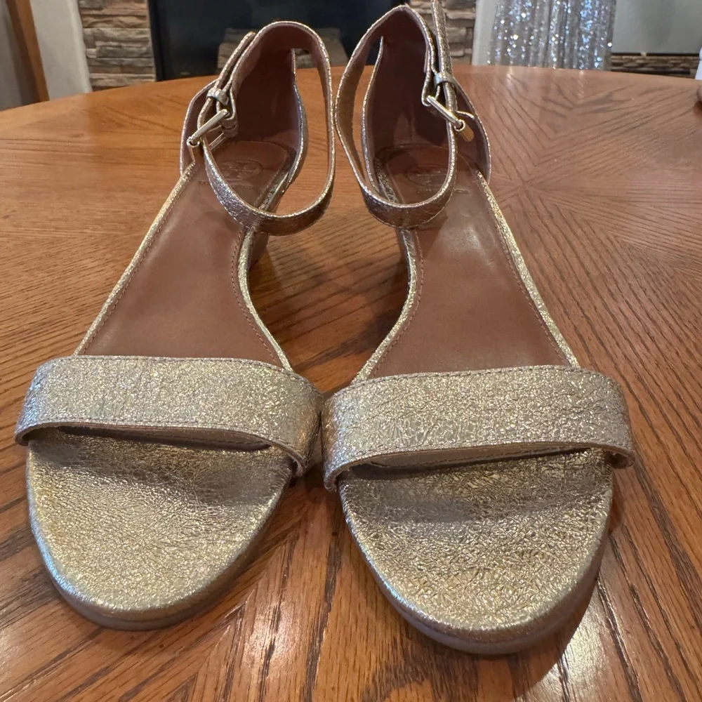 Tory Burch Gold Ankle Strap Wedges 8